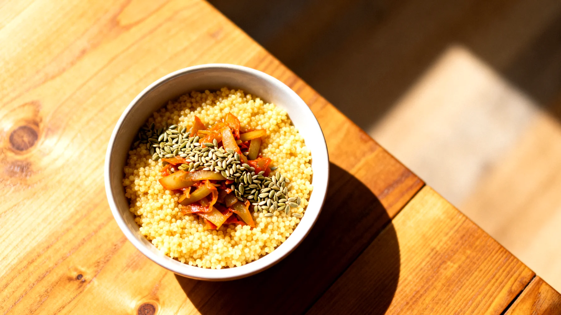 Hirse-Bowl mit fermentiertem Gemüse und Hanfsamen"